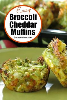 broccoli cheddar muffins on a green plate