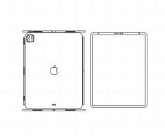 an apple ipad is shown with the front and back sides drawn in black on a white background