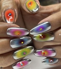 Different Design On Each Nail, Blob Nails, Japan Nails, Barbie Nails, Chrome Nail Art, Nails Yellow, Airbrush Nails, Grunge Nails, Nail Style