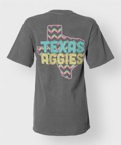 This shirt is a 100% cotton comfort color premium tshirt and features a Texas outline reading "Texas Aggies" in neon pastel on the front wit... Aggie Shirts, Texas Outline, Neon Pastel, Premium Tshirt, College Girl