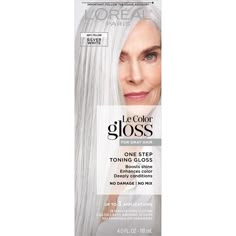 PRICES MAY VARY. At Home Hair Toner: Beautifully enhance and refresh white and gray hair with no commitment color that lasts around 10 days. No mixing or gloves needed, Le Color Gloss One Step Toning Gloss is easy-to-use with just 1 tube for no hassle toner application No Damage Hair Gloss: Coconut Oil infused deep conditioning treatment base is vegan with no animal derived ingredients, color and keratin safe - free of ammonia, parabens, phthalates, sulfates, and mineral oils. Up to 3 applicatio At Home Hair Toner, Grey Hair Toner, White Hair Toner, Grey Hair Color Silver, Grey Hair Care, Silver White Hair, Grey Hair Dye, White Hair Color, Hair Gloss