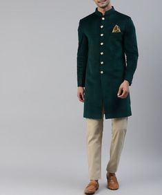 INDOWESTERN WITH CHURIDAR PAJAMA FOR MEN KURTA NOT INCLUDED Soft plain indowestern sherwani with pajama Designed with a mandarin collar with buttoned front, pocket square and full sleeves. Accompanied by a pair of pajama Do Note: All Accessories shown are for styling purpose only. Buttons are a part of adornment and it can vary in design. Slight color variation may occur due to photographic reasons. * Blazer Features Semi Padded shoulder for a formal silhouette Stand Mandarin Collar Boat-shaped breast pocket Half-canvas construction * Pattern: solid * Limited quantity, Seasonal collection. We change our fashion very frequently. Grab it before it disappears. * Medium to Heavy weight fabric. Made for all climates. **VISIT OUR ETSY STORE FOR MORE PRODUCTS** WE HAVE COLLECTION FOR WEDDING SUIT Eid Bandhgala For Groom With Straight Kurta, Fitted Kurta For Groom On Eid, Transitional Season Fitted Sherwani For Groom, Fitted Kurta For Groom, Festive Occasion, Festive Fitted Kurta For Groom, Traditional Fitted Sherwani For Groom, Fitted Sherwani For Groom At Festivals, Straight Kurta Bandhgala For Eid Weddings, Fitted Sherwani With Pallu For Groom