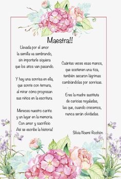 a poem with pink flowers and green leaves