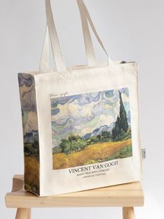 Van Gogh "Wheat" Tote Bag | Thick Canvas Tote - The Tote Library Artistic Large Capacity Canvas Bag, Artistic Rectangular Canvas Bag, Artsy Canvas Bags For Gifts, Artistic Canvas Bags For Daily Use, Rectangular Canvas Bags With Graphic Print, Artistic Canvas Gift Bag, Van Gogh Wheat Field, Wheat Field With Cypresses, Painted Tote