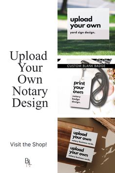 an advertisement is shown with the words upload your own notary design on it