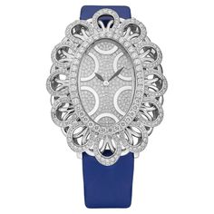 Watch in white gold 18kt set with 501 diamonds 4.39 cts on case dial and prong buckle satin strap quartz movement. We do not guarantee the functioning of this watch. White Gold Watch, Diamond Watch, Quartz Movement, Gold Watch, Jewellery And Watches, Bracelet Watch, Wrist Watch, 18k Gold, Diamonds