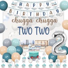 PRICES MAY VARY. Package Includes: The chugga chugga two two birthday party decorations include 20 x latex balloons 12 inches, 1 x chugga chugga two two backdrop 3 x 5 ft, 1 x train happy birthday banner, 1 x chugga chugga two two cake topper, 12pcs chugga chugga two two cupcake toppers, 1 x number 2 foil balloon 32 inches(No Helium Supported) 2nd Train Birthday Decorations: Do you want to create an energetic and cool birthday party for your 2 year old kids? Using our a chugga chugga two two bir Chugga Chugga Two Two Birthday, Train Birthday Decorations, Two Birthday Party, Chugga Chugga Two Two, Train Theme Birthday Party, Balloons Backdrop, Second Birthday Boys, Two Birthday