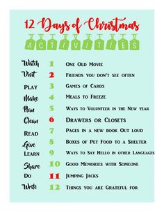 the twelve days of christmas list