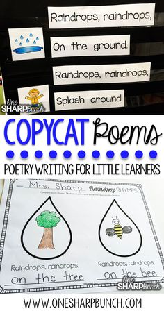 two pictures with words that say, copycat poem and an image of a tree