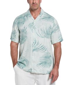 Embrace cool tropical style with this soft-draping Cubavera men's short sleeve button-down shirt. A palm dotted print pops with a fresh, modern look while the Cuban collar adds laidback retro charm. 100% Viscose Big & Tall Textured Viscose Fabric For Soft-Draping Style Palm Dotted Print Adds Eye-Catching Style Cuban Collar For A Retro Look Short Sleeves Machine Wash Imported | Cubavera Men's Big & Tall Palm Dotted Print Short Sleeve Shirt in Balsam Green, Size 4X, 100% Viscose Collared Tops With Palm Tree Print And Relaxed Fit, Relaxed Fit Collared Top With Palm Tree Print, Collared Top With Palm Tree Print In Relaxed Fit, Linen Pants Casual, Guayabera Shirt, Beach Clothes, Look Short, Linen Shirts, Tropical Style