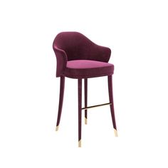 an upholstered purple chair with gold trimmings on the legs and back