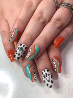 Almond Country Nails, Long Western Nails, Western Birthday Nails, Shania Nails, Highland Cow Nails, Austin Nails, Southwest Nails, Nails Cowgirl