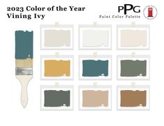 the paint swatches are showing different shades of gray, brown, and white with text that reads 2093 color of the year darkroom