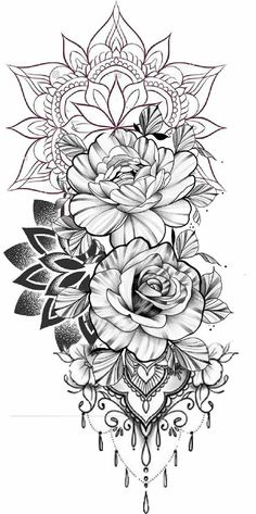 a black and white drawing of flowers