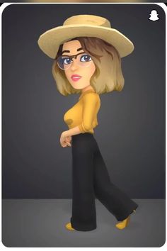 an animated woman with glasses and a hat