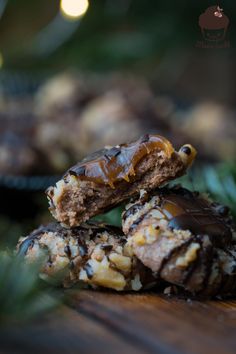 chocolate covered cookies are stacked on top of each other