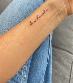 Wrist tattoo quote desiderata woman Desiderata Tattoo Ideas, Handwriting Styles Tattoos, Aesthetic Tattoos For Couple, Fine Line Wrist Tattoo Words, Side Wrist Tattoos For Women Quotes, Wrist Handwriting Tattoo, Wrist Tattoos For Women Writing, Script Tattoo On Wrist, Side Of Hand Tattoos For Women Word