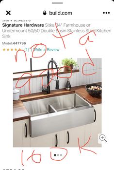 a kitchen sink with the words signature hardware and farm house or undermount 500 double basin stainless steel sink