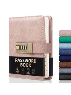 a passport book with four different colored papers in front of it and the word,'password book '