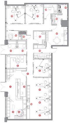 an apartment floor plan with all the rooms labelled in red and white, including one bedroom