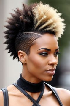 27+ Bold and Stylish Mohawk Hairstyles for Women to Rock 16 Mowhak Hairstyle Black Women, Mohawk Hairstyles For Black Women, Pixie Mohawk, Mohawk Cut, Short Hair Mohawk, Natural Hair Mohawk, Mohawk Hairstyles For Women, Mohawk Haircut, Mohawk Styles