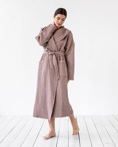 Women's waffle robe in Woodrose - MagicLinen Linen Gown, Linen Bathrobe, Robe For Women, People Png, Review Clothing, Woman Suit, Bath Robes, Wrinkled Clothes, Linen Robe