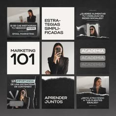 an advertisement for marketing in spanish with images of women using cell phones and laptops