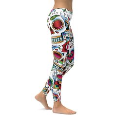 Bright and Colorful, quite possibly the funnest version of our Sugar Skull Leggings. The Gearbunch Colorful Dead - Sugar Skull Leggings are printed on a white base with pops of bright red, orange, green, blue & yellow. These can be your yoga pants, your workout gear or an eye-catching part of your Halloween outfit. Made from our comfortable, soft and stretchy fabric these leggings will soon become one of your favorites, you’ll never want to take them off. Be Happy, Be Bright, Be You with Gearbun Fun Fitted White Bottoms, Casual Stretch Leggings With Skull Print, Casual Skull Print Stretch Leggings, Halloween Stretch Skull Print Leggings, Fun Fitted Multicolor Leggings, Fun Multicolor Fitted Leggings, Fitted Black Leggings With Skull Print, Fitted Multicolor Fun Leggings, Casual Skull Print Leggings