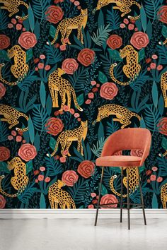 Tiger and Roses Garden Wallpaper / Peel and Stick Wallpaper Removable Wallpaper Home Decor Wall Art Wall Decor Room Decor - D155 Moody Wallpaper, Eclectic Wallpaper, William Sonoma, Thick Wallpaper, Roses Garden, Garden Wallpaper, Wallpaper Home Decor, Commercial Wallpaper, Wallpaper Peel And Stick