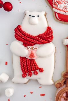 decorated cookies with frosting and icing in the shape of bears