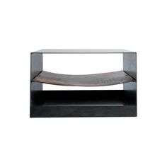 a black and silver shelf on a white background with an empty space in the middle