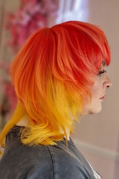 Crazy Hair Colour Trends 🎨 | A Woman with Red & Yellow Dyed Hair Crazy Hair Colour, Bright Hair Colour, Hair Colour Trends, Hair Dyes, Hair Color Crazy, Bright Hair Colors, Colour Trends, Bright Hair