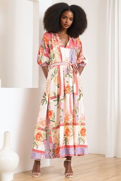 FINAL SALE! Embrace the essence of spring with our sophisticated linen wrap dress, featuring a charming vintage floral and border print. Perfectly tailored for a seamless transition from desk to date, this dress boasts a flattering silhouette that complements every figure. Experience elegance and versatility wrapped into one, making it the quintessential choice for both workday sophistication and evening allure. LENGTH: 54 1/2" from top of shoulder FABRICATION: 100% Linen STYLE#. DR-21294 MAYFAI Floral Print Linen Dresses For Brunch, Multicolor Linen Floral Print Dress, Multicolor Linen Dress With Floral Print, Multicolor Floral Linen Dress, Brunch Floral Print Linen Midi Dress, Multicolor Linen Spring Dress, Spring Multicolor Linen Dress, Linen Wrap Dress, Seamless Transition