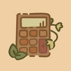 a drawing of a calculator with leaves around it