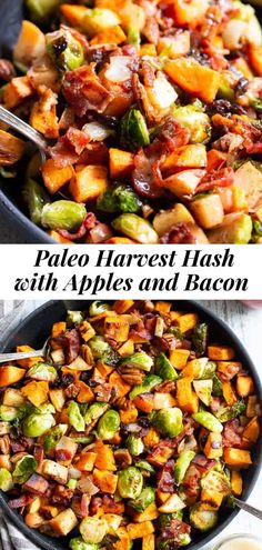 two pictures with different types of vegetables in them and the words paleo harvest hash