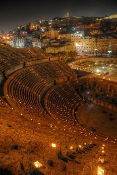 an aerial view of the roman amphit at night