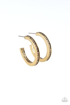 A dainty brass hoop is encrusted in golden topaz rhinestones for a classic look. Earring attaches to a standard post fitting. Hoop measures 1" in diameter. Sold as one pair of hoop earrings. P5HO-BRXX-056XX Paparazzi Accessories Jewelry, Brass Hoop Earrings, Dainty Hoop Earrings, Chic Necklace, Brass Hoops, Paparazzi Accessories, White Rhinestone, Inspired Jewelry, Handcrafted Earrings