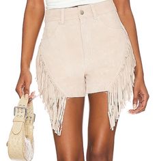 Blanknyc Suede Fringe Short Color:Beach Walk Size:29 Self: 100% Leather Lining: 97% Polyester, 3% Spandex Made In China Professional Leather Clean Only Zip Fly With Button Closure 3-Pocket Styling Suede Fabric With Fringe Trim Waist 14” Chic Summer Leather Bottoms, Casual Leather Bottoms For Summer, Trendy Summer Leather Bottoms, Trendy Leather Bottoms For Summer, Summer Leather Bottoms For Night Out, Summer Fringe Cutoff Bottoms, Fringe Cutoff Bottoms For Summer, Leather Shorts For Night Out In Summer, Trendy Summer Bottoms With Fringe