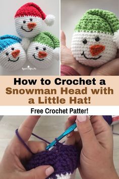 crochet snowman head with a little hat is featured in the article, how to crochet a snowman head with a little hat