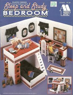 a child's bedroom with furniture and accessories in the doll house pattern, complete with bunk bed