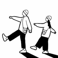 black and white drawing of two skateboarders on the same side, one with his arms outstretched