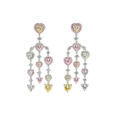 Love Heart Chandelier Earrings | Over The Moon Luxury Multicolor Diamond Earrings, Luxury Drop Multi-stone Jewelry, Luxury Cubic Zirconia Chandelier Earrings, Elegant Multicolor Gemstone Chandelier Earrings, Elegant Multicolor Chandelier Earrings For Celebration, Luxury Diamond Chandelier Earrings As Gift, Fine Jewelry Chandelier Earrings As Gift, Elegant Heart-shaped Multi-stone Jewelry, Luxury Sterling Silver Chandelier Earrings As Gift