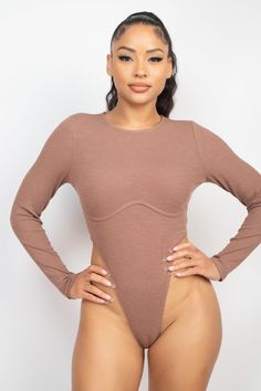 This High Leg Underwire Bodysuit is perfect for everyday comfort and style. Crafted from ribbed fabric, it features an underwire for enhanced support, along with long sleeves, a round neckline, and a snap button closure for a secure fit. Reach new levels of comfort and confidence with this must-have bodysuit.Imported74% Polyester 21% Cotton 5% SpandexIRISIZE CHART:S (3) : bust 33-34 in, waist 25 in, hips 35-36 in (5) : bust 34-35 in, waist 26 in, hips 36-37 inM (7) : bust 36-37 in, waist 27 in, Knit Bodysuit, Mocha Brown, High Leg, Ribbed Fabric, Long Sleeve Bodysuit, High Cut, Snap Button, Mocha, Round Neckline