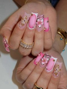 Girly Acrylic Nails, Classy Acrylic Nails, Short Square Acrylic Nails, Bling Acrylic Nails, Kawaii Nails, Nails Pink, Pink Acrylic Nails, Square Acrylic Nails, Funky Nails