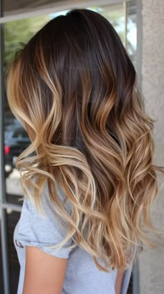 27 Beautiful Balayage Hairstyles That Are Trending Right Now Long Layered Ombre Hair, Blond Hair With Balayage, Fall Root Melt Hair, Blonde Ombre Hair Color For Brunettes, Carmel And Blonde Balayage On Brown Hair, Open Air Balayage, Winter Ombre Hair, Baylage Hair 2024, Dramatic Balayage