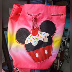 New Disney Store Mickey Cupcake Hot Pink Back Pack Bag Minnie Mouse Backpack For Disney Fan Events, Minnie Mouse Multicolor Backpack For School, Multicolor Mickey Mouse Backpack, Multicolor Minnie Mouse Backpack For School, Cute Multicolor Bags For Disney Trips, Casual Minnie Mouse Backpack For Disney Trips, Casual Minnie Mouse Backpack, Casual Minnie Mouse Standard Backpack, Minnie Mouse Multicolor Travel Bags