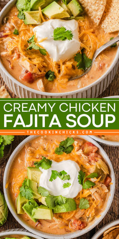 This Creamy Chicken Fajita Soup is so savory and packed with flavor that is a perfect Fall comfort food idea. Loaded with tender chicken, onion, peppers, and many more that will make you full and satisfied. This soup recipe for dinner is easy to make and a sure win for your family! Creamy Chicken Fajitas Crockpot, Steak Fajita Soup Recipe, Creamy Chicken Fajita Soup, Soup With Shredded Chicken, Flavorful Chicken Breast Recipes, Fajita Soup Recipe, Fajita Soup, Chicken Fajita Soup