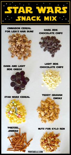 star wars snack mix is shown in this poster