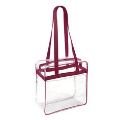 Clear Stadium Bag Burgundy Trim This sturdy clear tote bag with zipper closure is perfect for NFL games and measures 12 x 12 x 6It has 35 Inch Long Handles- Top zipper closure- Shoulder length straps- Handy flat exterior pocket- Perfect for men or womenThis sturdy clear tote bag with zipper closure is perfect for NFL games and measures 12 x 12 x 6 We also supply tote bags in bulk. For wholesale information please visit https://clear-handbags.com/pages/wholesale Clear Concert Bag, Clear Beach Bag, Clear Lunch Bag, Concert Bag, Clear Travel Bag, Concert Bags, Clear Stadium Bag, Kavu Rope Bag, Tote Bag With Zipper