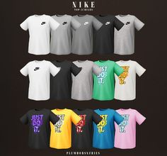 the nike t - shirts are all different colors